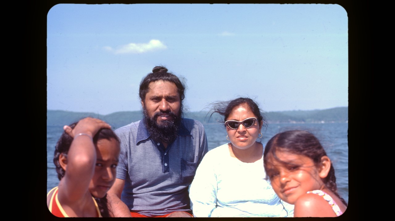 Family photo on a lake