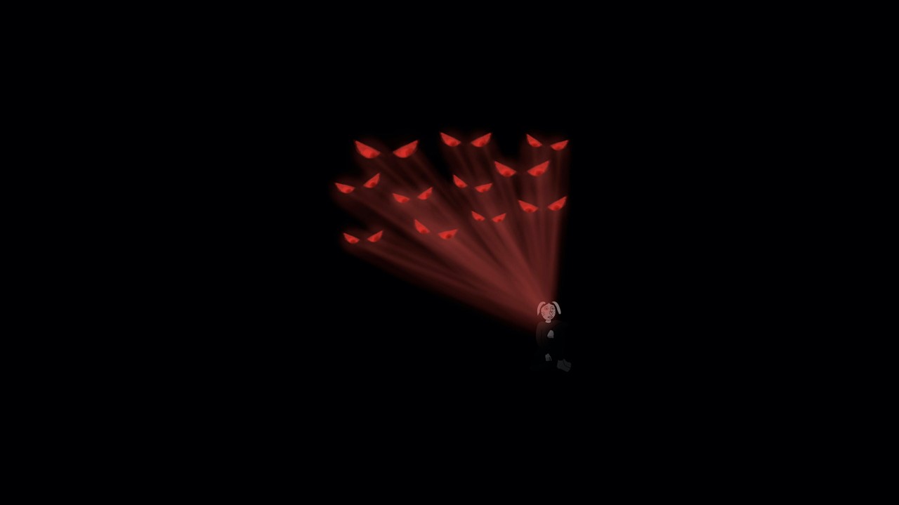 Cartoon of a person in the dark surrounded by red 