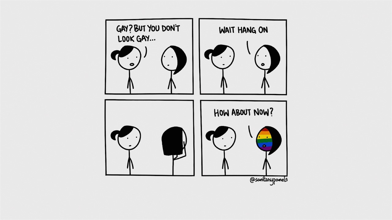 Stick figure cartoon about gay identity