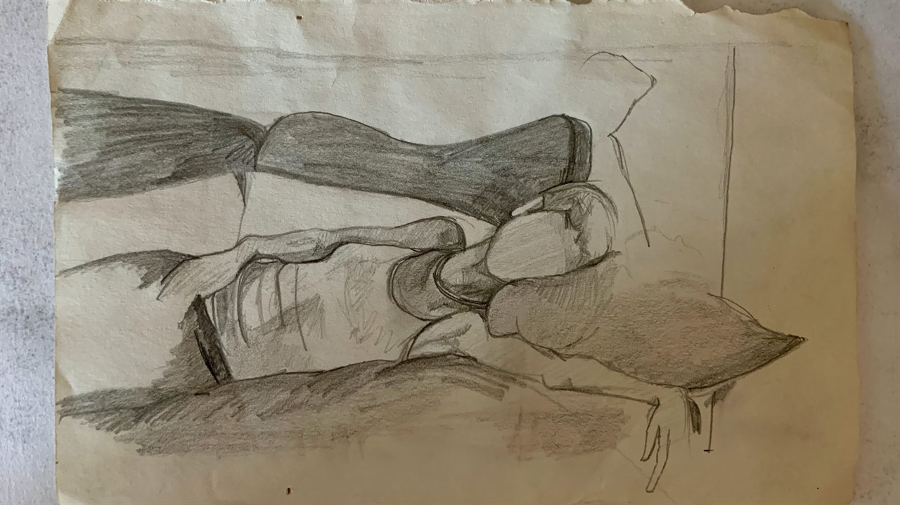 Sketch of a person laying on a couch