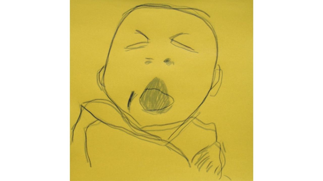 Line drawing of a crying infant