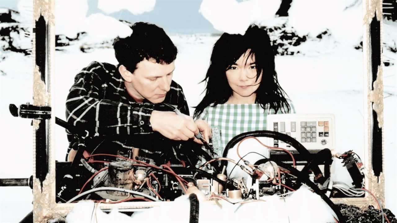Gondry working on wires surrounded by large cotton