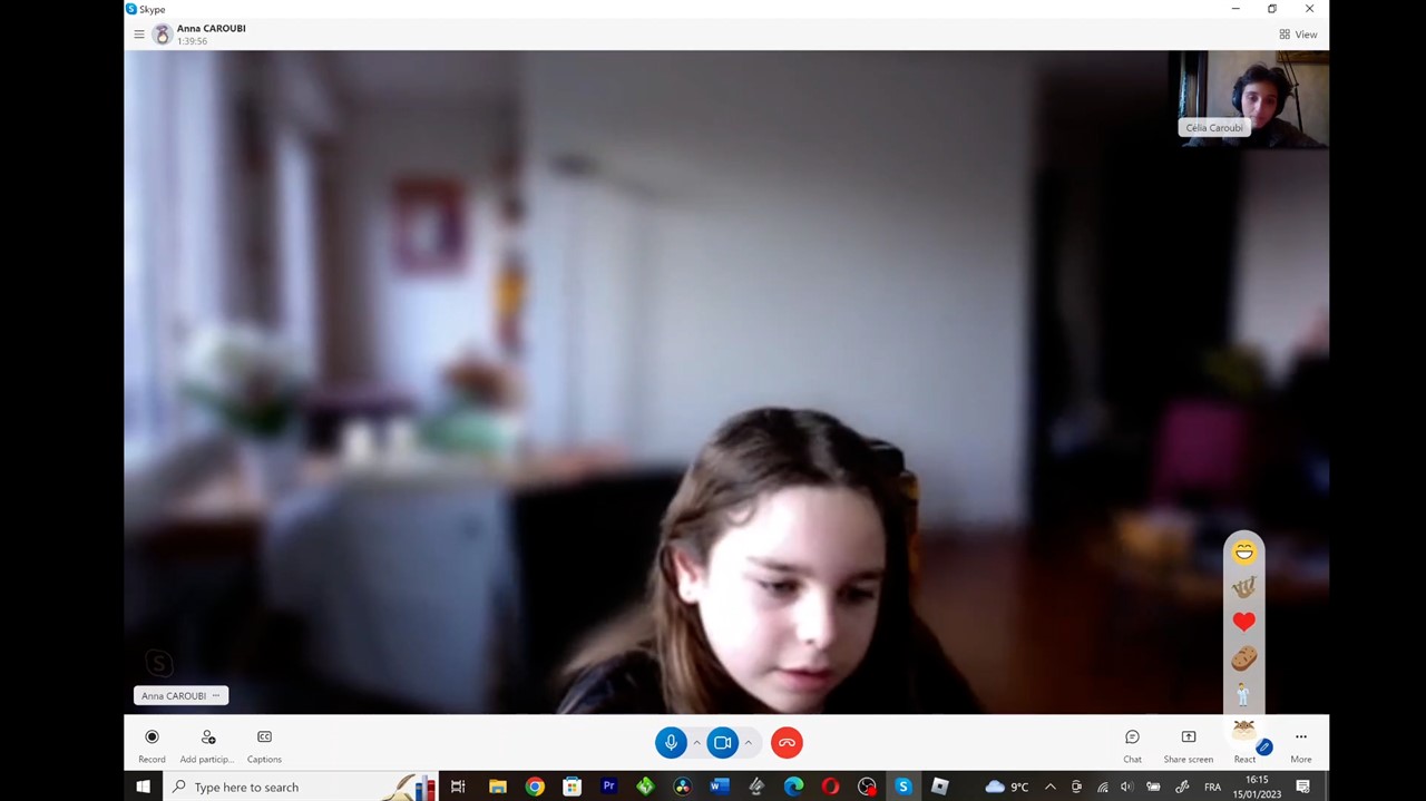 Skype screen of a young girl