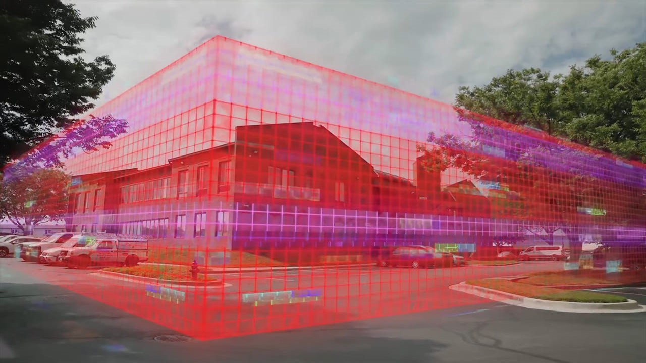 Building with CGI grid overlayed