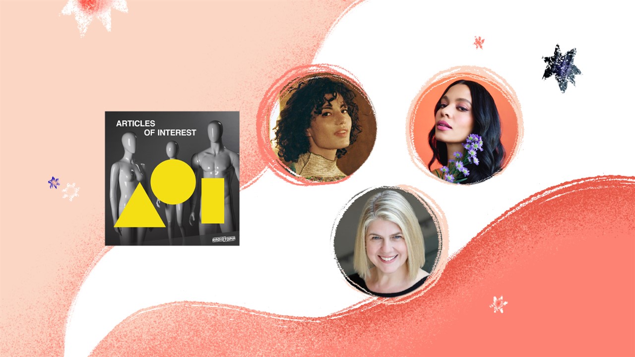 three women's faces and a logo with mannequins