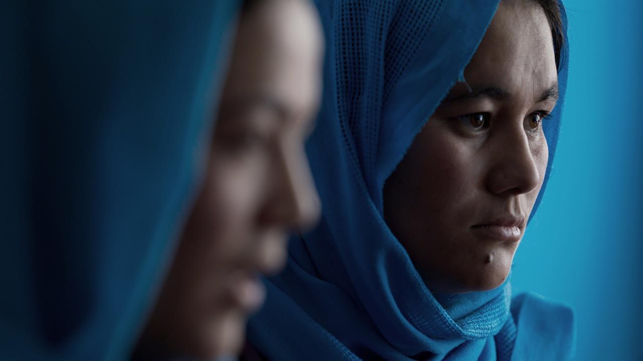 Close up of a woman wearing a headscarf