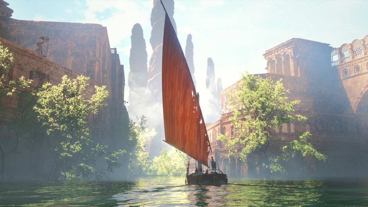 a boat with a tall sail