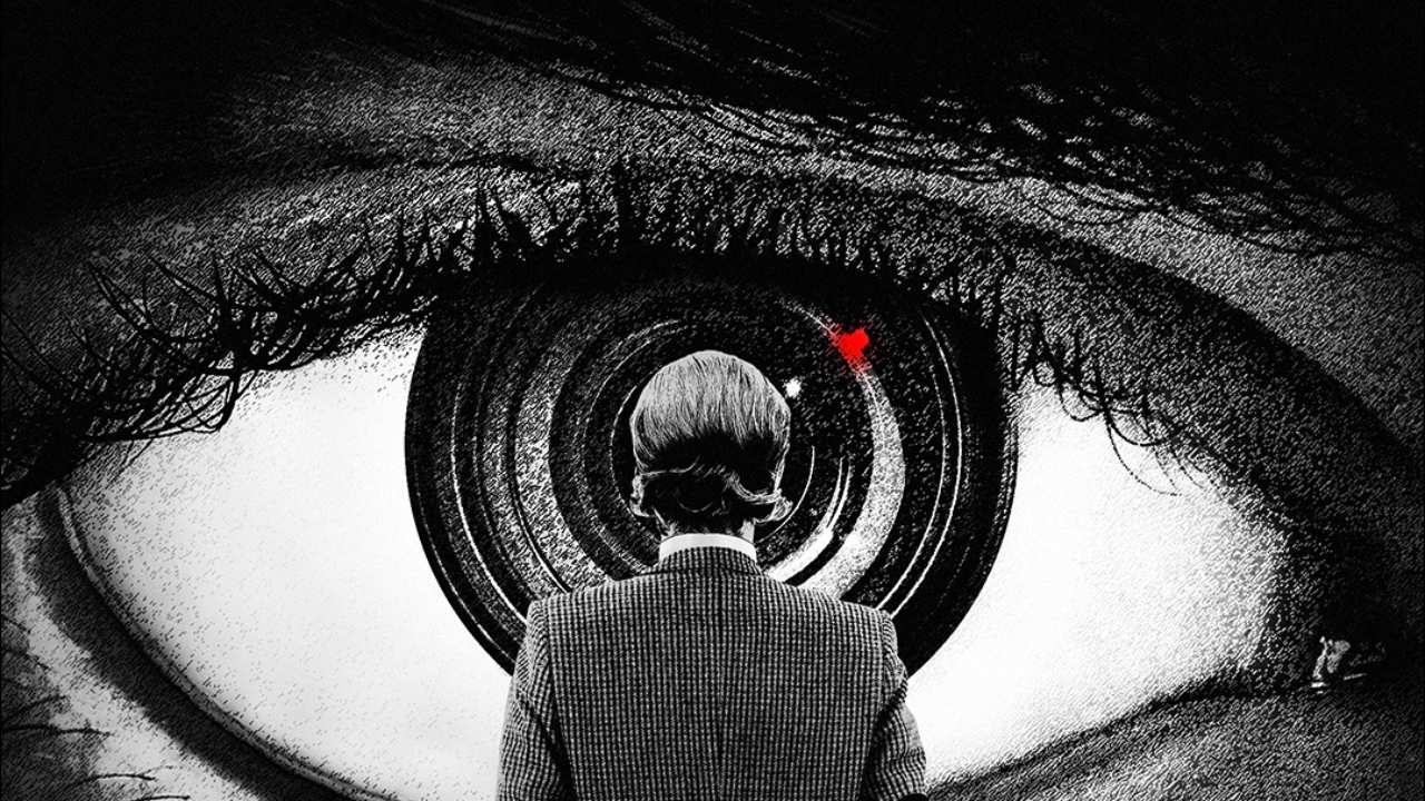 illustration of George Orwell in front of an eye