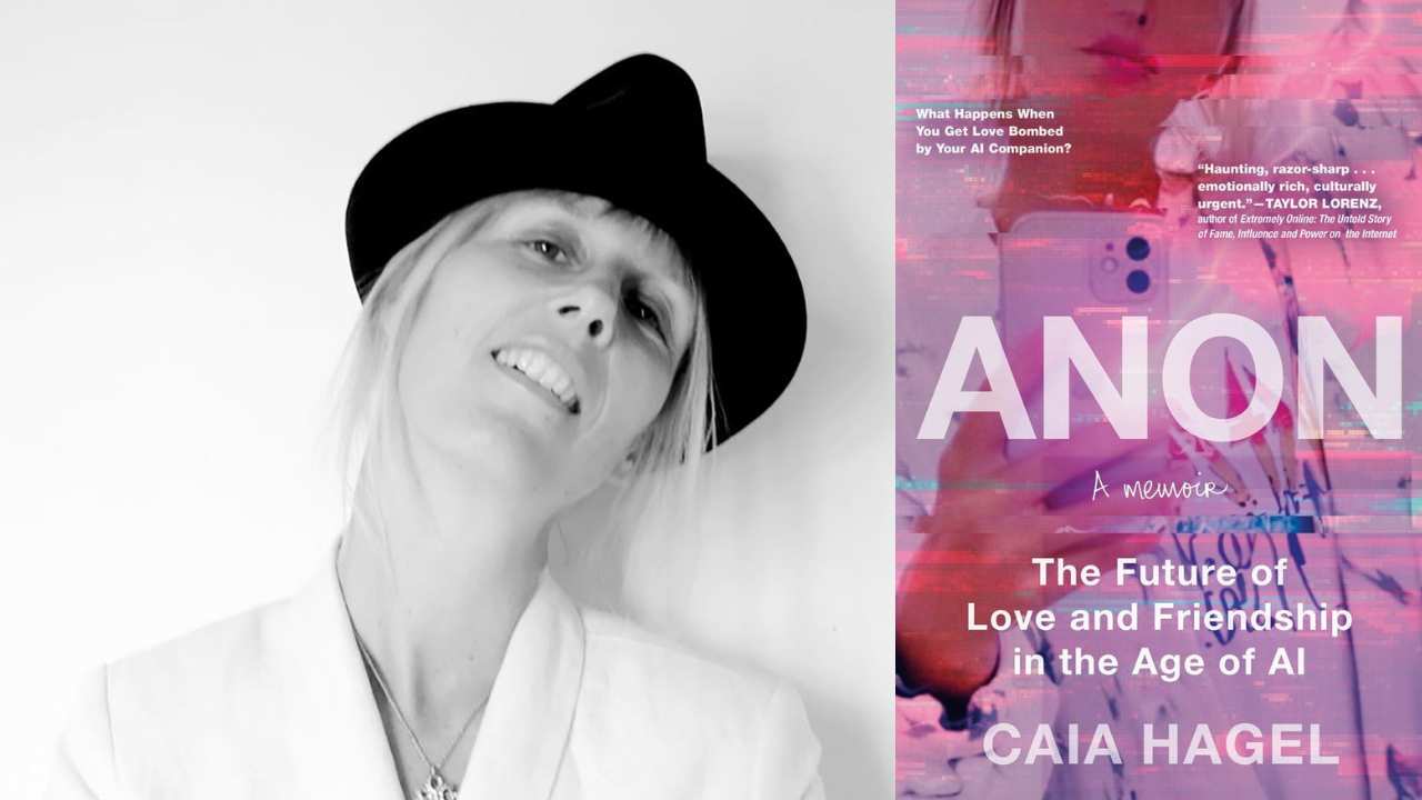 author Caia Hagel next to a book cover