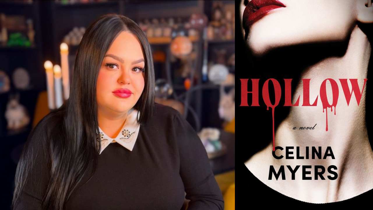 Celina Meyers next to the Hollow book cover