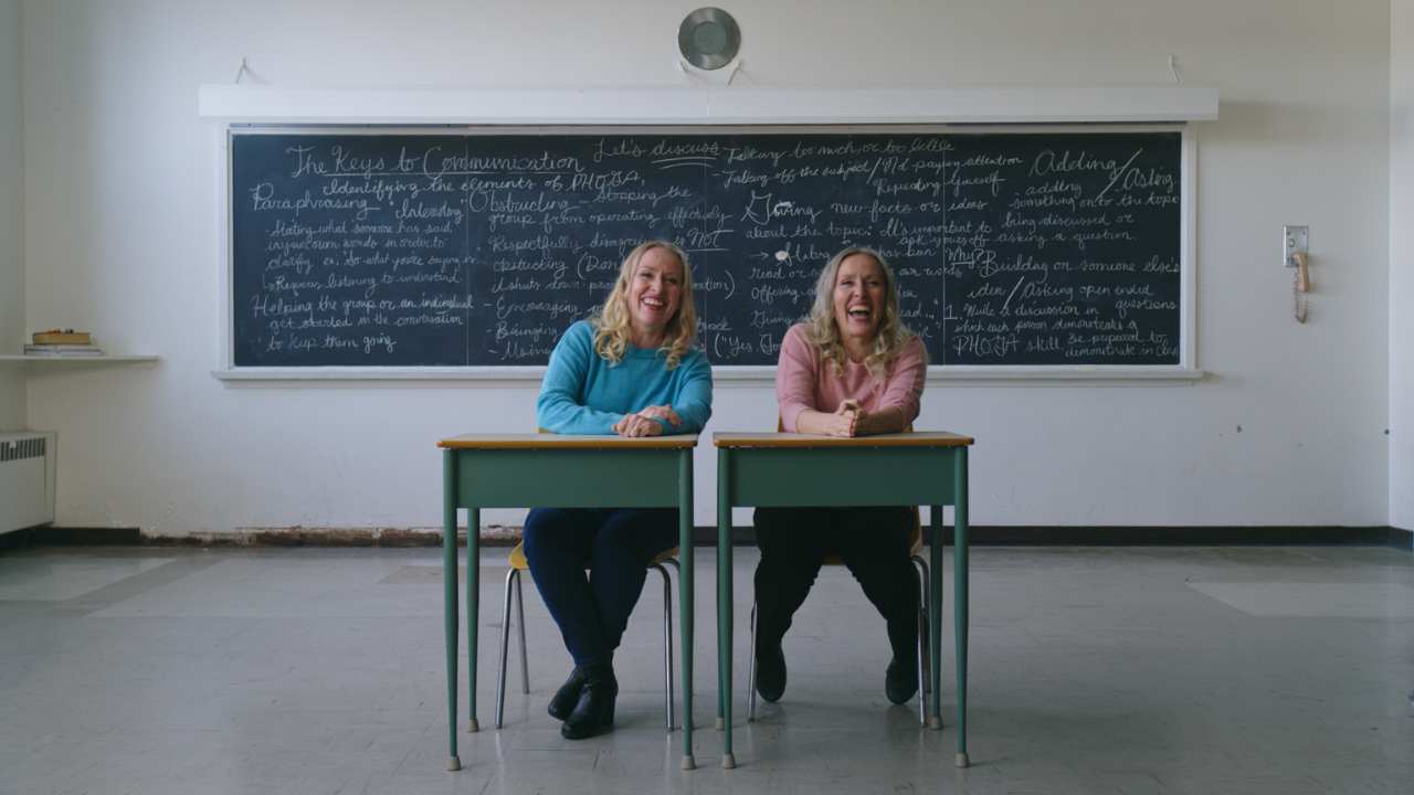 Angela Deiseach and Maureen Deiseach in class