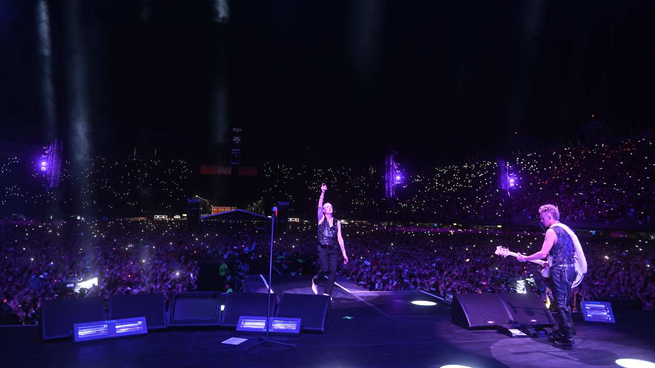 Dave Gahan and Martin Gore with a stadium audience