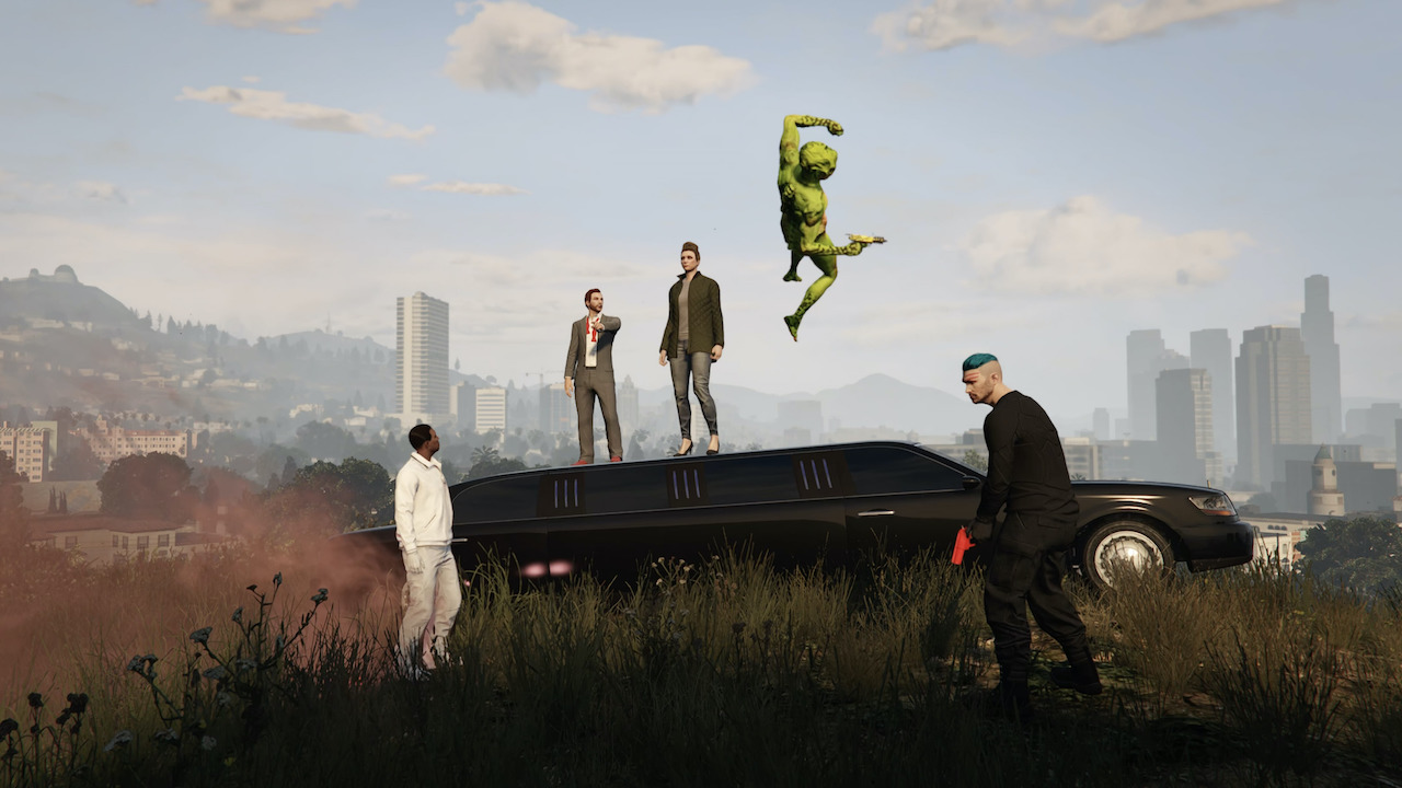 Scene from Hamlet rendered in Grand Theft Auto