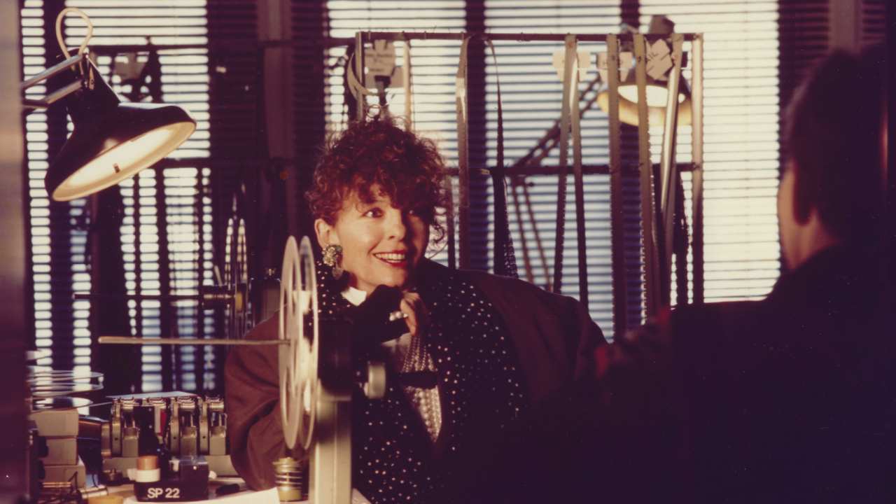 Diane Keaton editing film and talking