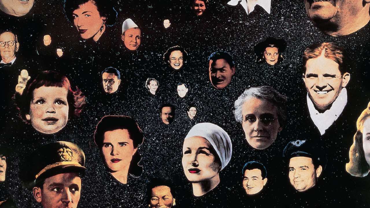 poster art of a sky with people's faces