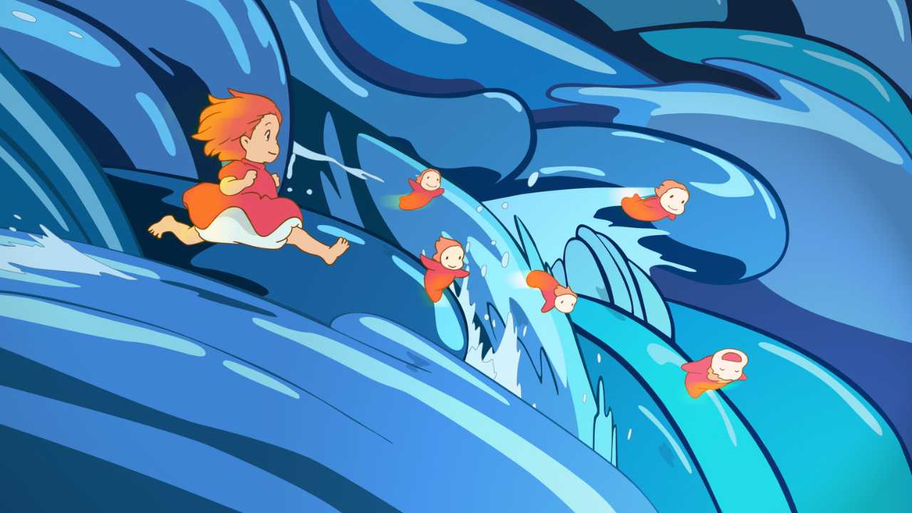 an anime girl chasing creatures in the ocean