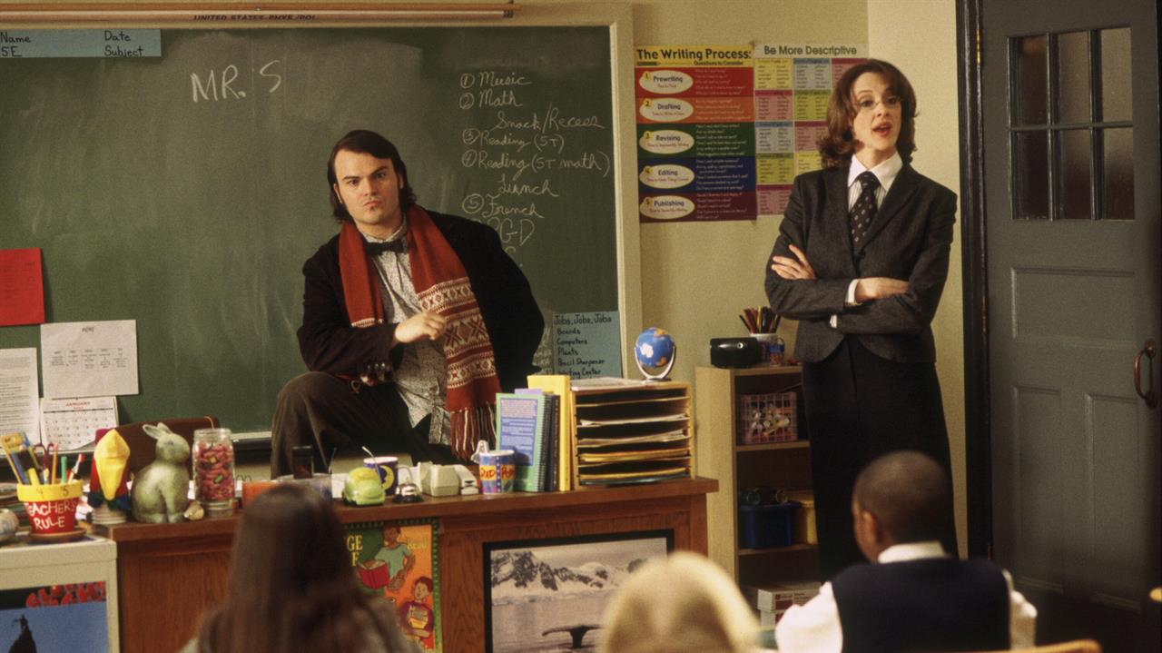 man and woman in a school classroom