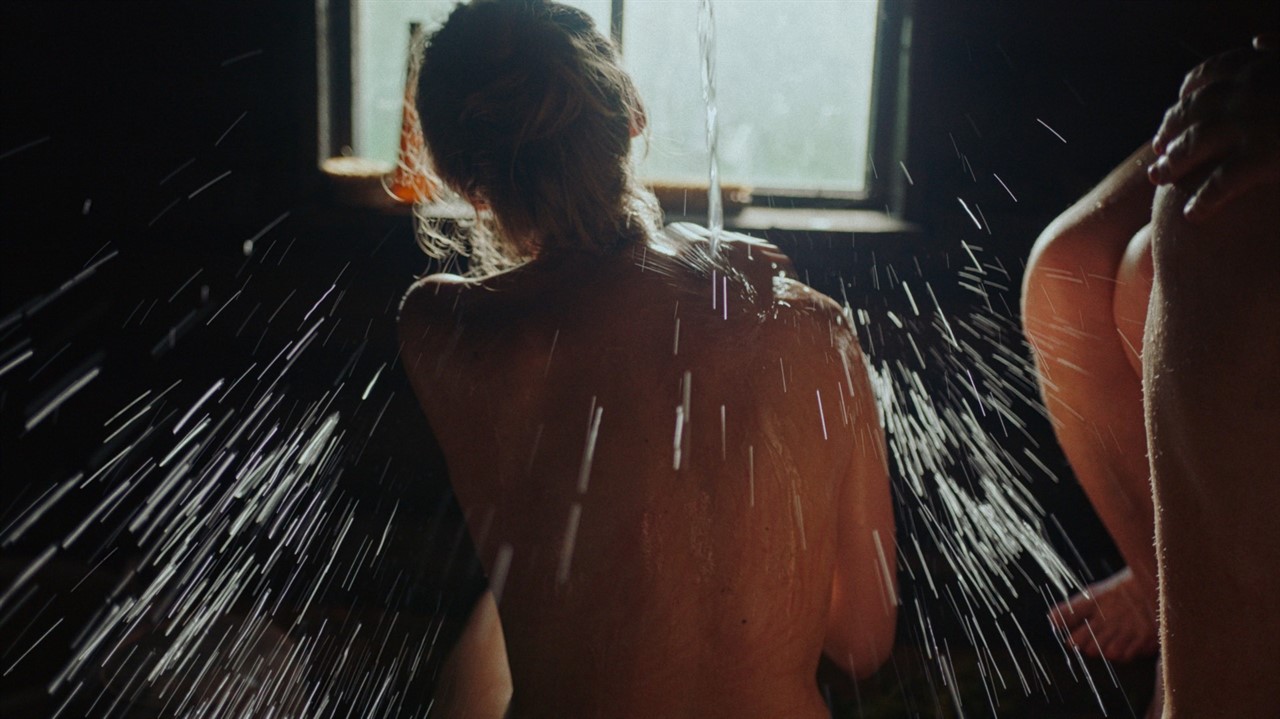 a woman in the shower